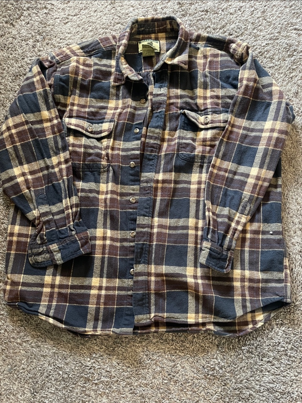 Field & Stream Brown Navy Plaid Button-Down Shirt